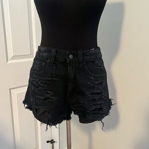 High-Rise Distressed Black Denim American Eagle Shorts